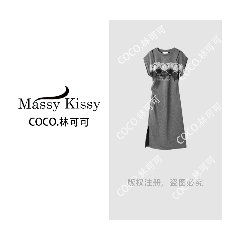 【COCO林可可】侧边开叉简约时尚蕾丝拼接连衣裙msl281