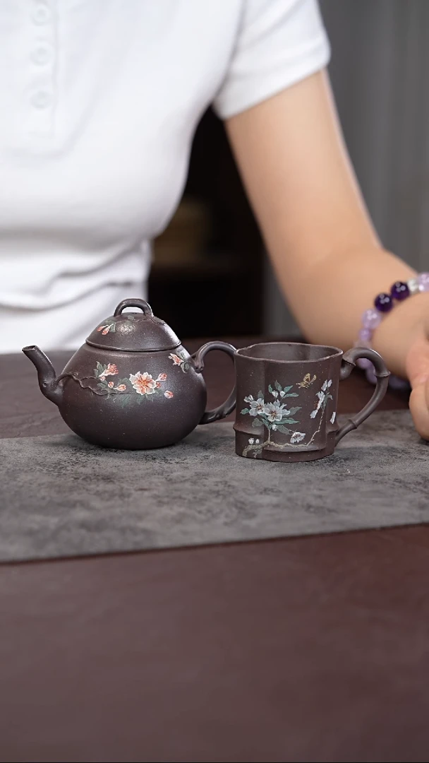 茶杯紫砂预售 石榴壶+杯套组