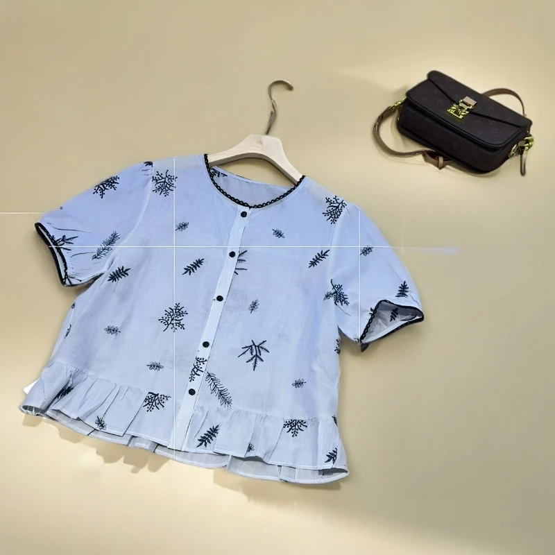 美美服饰店935厂清意法 流行坊家 法式复古刺绣条纹衬衫女