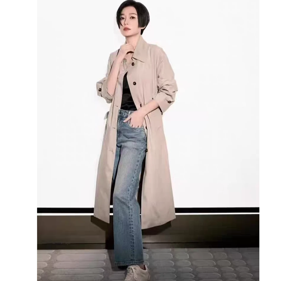 FDOA 秦岚同款 高腰纯棉 休闲显瘦 棉感 蓝色牛仔直筒裤C229