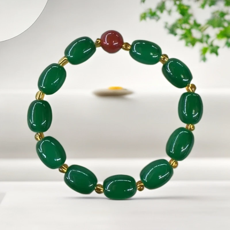 【惊喜08】极光绿桶珠配红珠手串-HTY