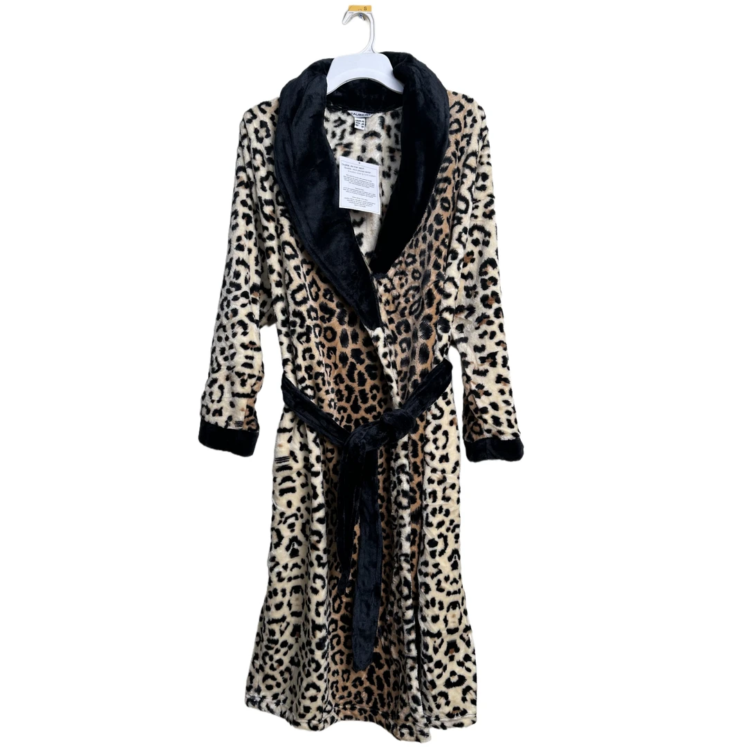 欧美单精品尾货长袖豹纹厚款轻奢老钱风复古男女秋冬长款睡袍晨袍