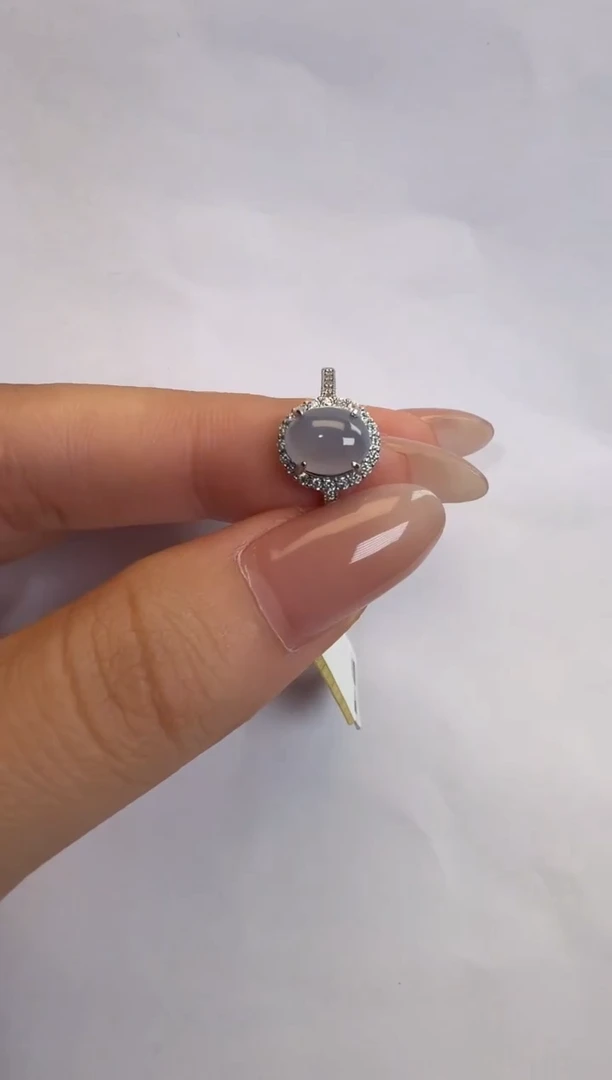 银S925镶嵌戒指翡翠通体925银镶缅甸A货翡翠戒指009