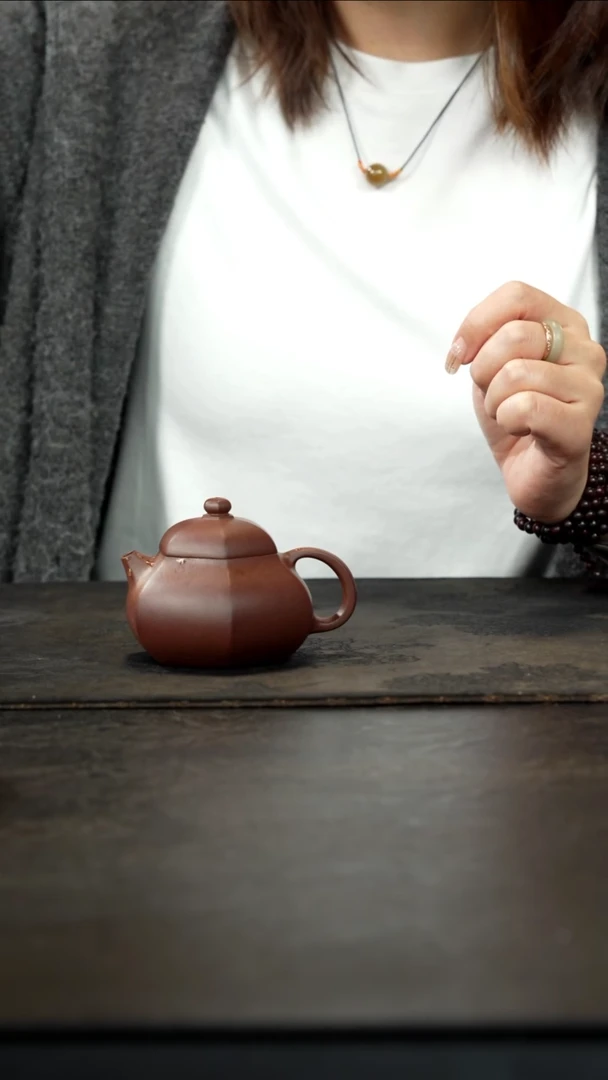 茶壶紫砂老紫泥六方文旦150cc