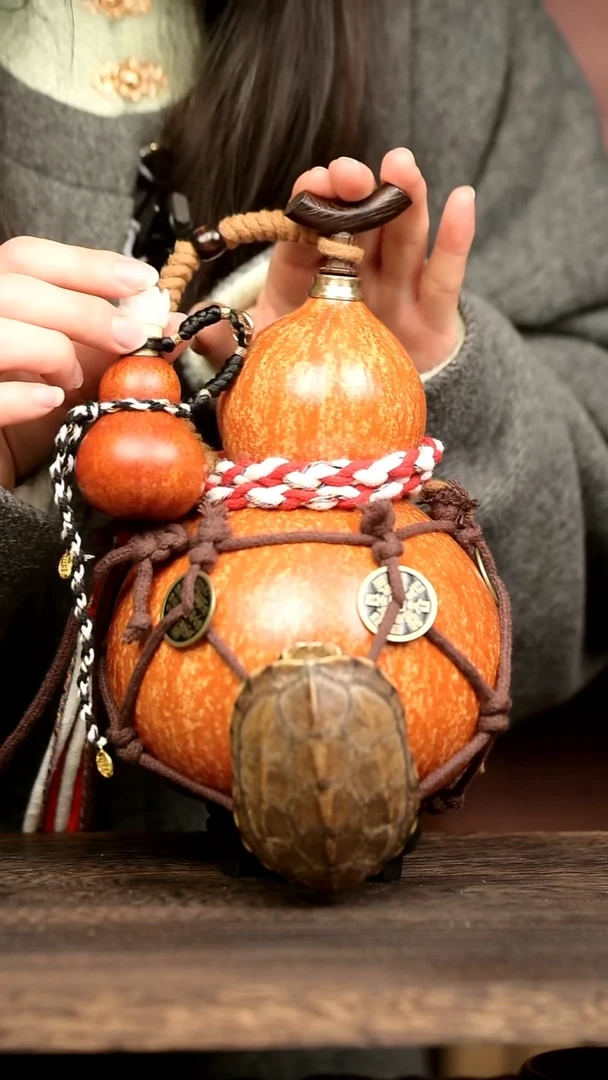 191号龟甲网兜 1200ml 大漆葫芦水壶/酒壶 一物一拍 送小葫芦