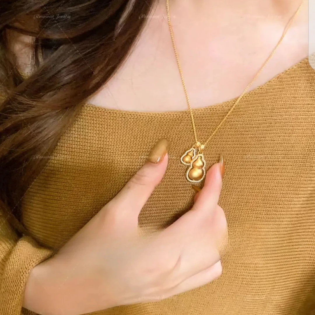 【双生葫芦项链】重磅高克重法金工艺旋转点钻