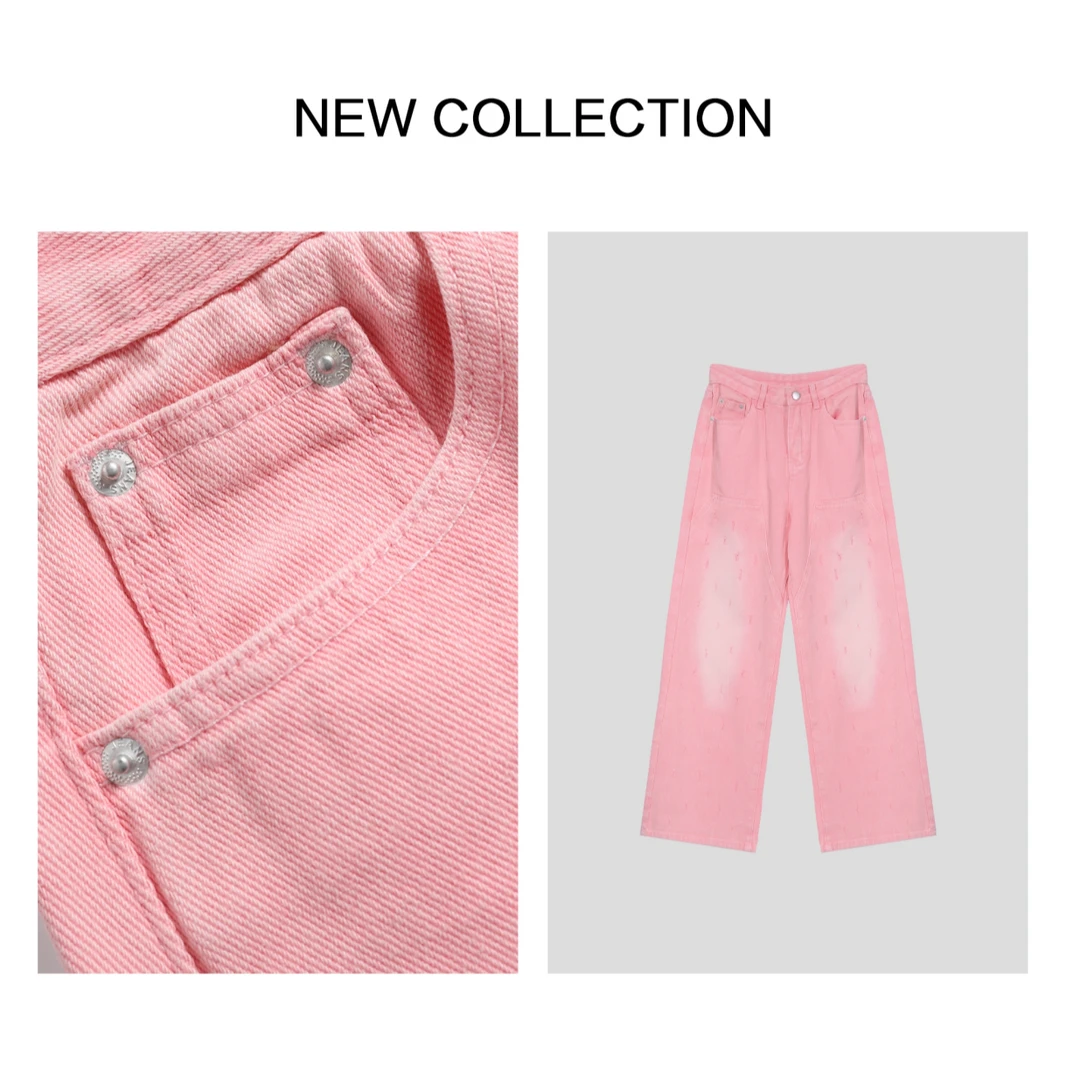 【小依专享】K1F36033A时尚简约裤子阔腿裤高腰直筒-6033牛仔裤