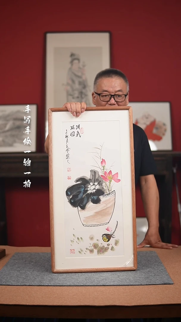国画手绘-36*69实木框花鸟