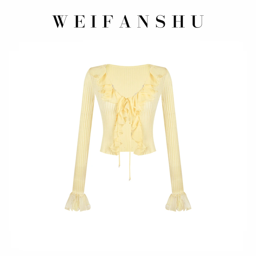 WEIFANSHU/魏凡舒【半岛阳光】早春新款时尚气质木耳边显瘦开衫外套