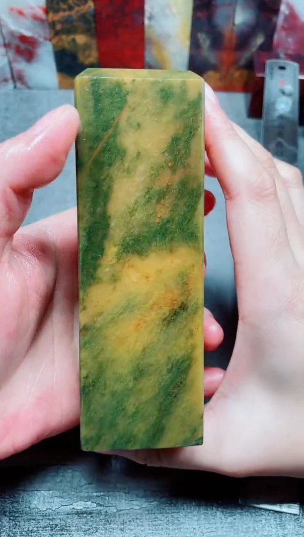 玉桂林鸡血玉素章黄绿31