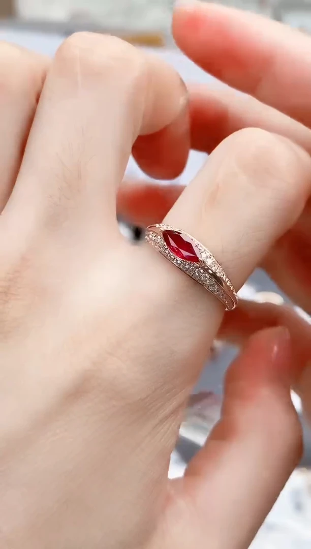 18K金镶嵌戒指红宝石高货17#
