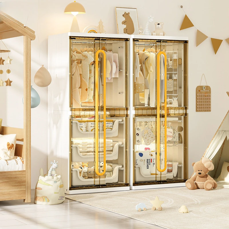 儿童简易衣柜衣服收纳柜卧室双开门衣柜挂衣区多婴儿用品收纳储物