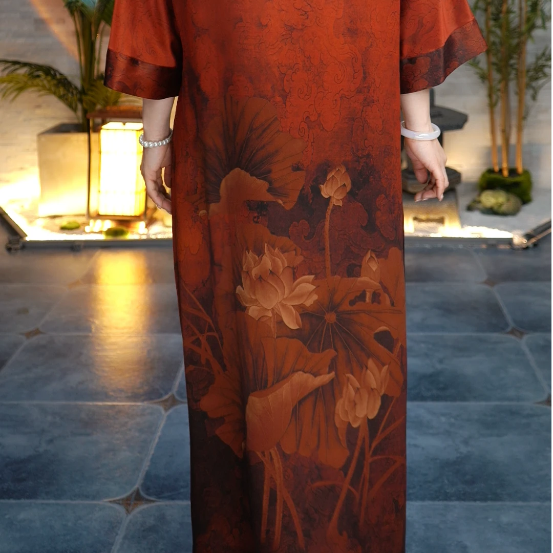 【华袍丝绸】礼盒香云纱桑蚕丝重锻皮子真丝连衣裙 GSTY-5181121