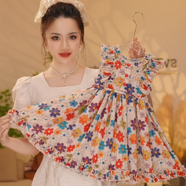 【Y.n9392】2024夏季新款女童气质小雏菊碎花连衣裙女宝洋气连衣裙