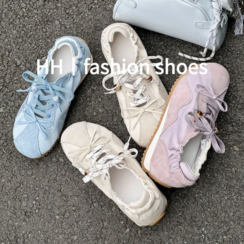 6cm小个子内增高蝴蝶结芭蕾德训鞋女新款隐形增高百搭休闲阿甘鞋