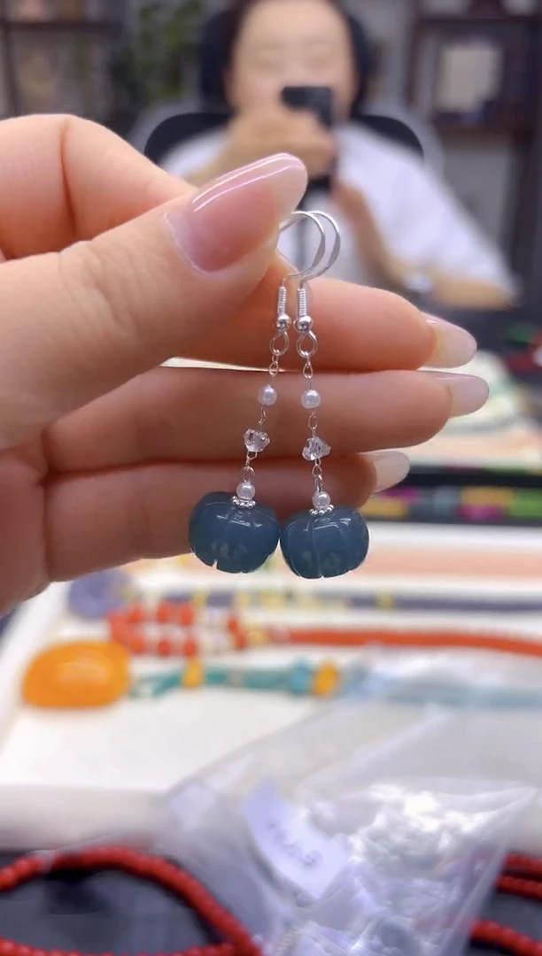 银S925镶嵌翡翠耳饰DIY款E930