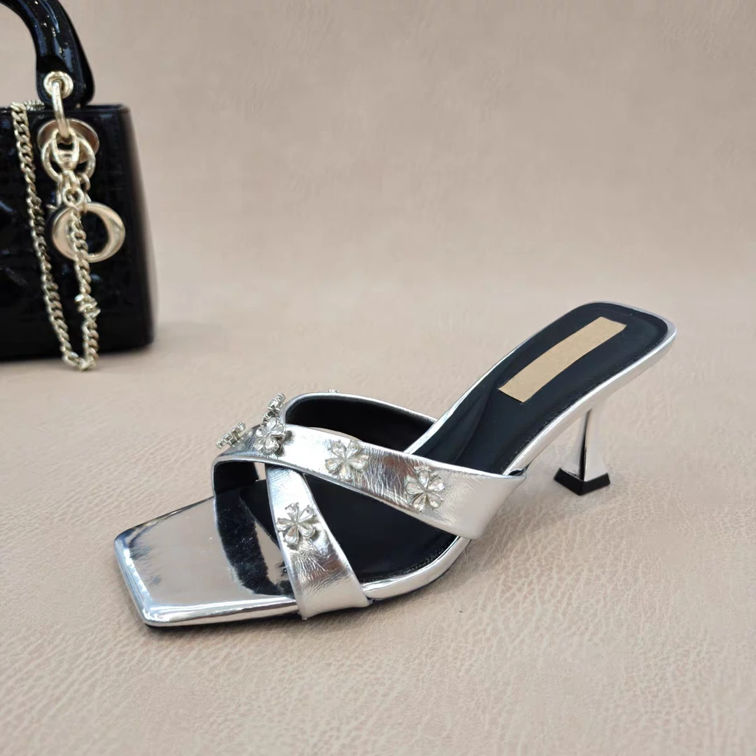 靓典鱼嘴纯色时尚精致仙女风水钻一字型一字拖网红高跟欧若智性风