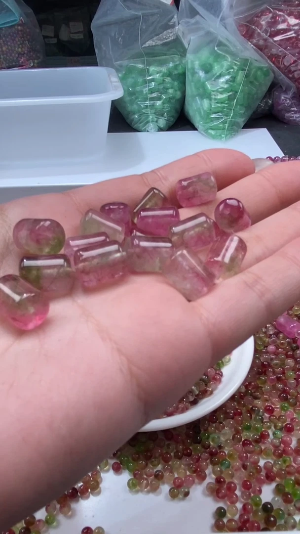 颈饰未镶嵌水晶W3256西瓜碧玺桶珠12*8mm*8颗