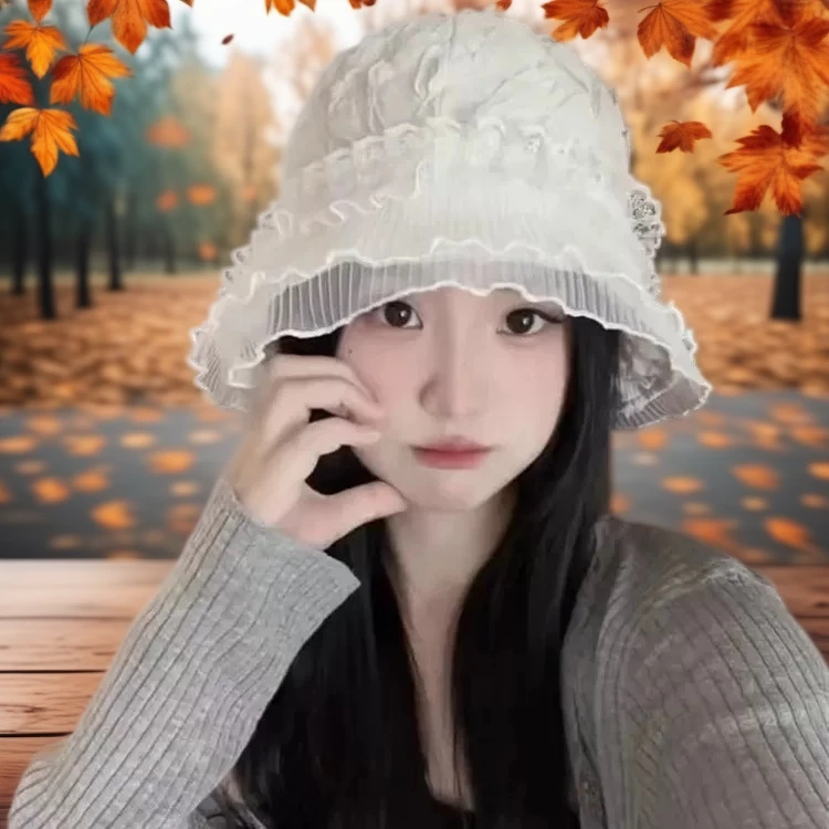 法式蕾丝拼接小众盆帽遮阳夏季显小脸蕾丝渔夫帽潮透气百搭女士