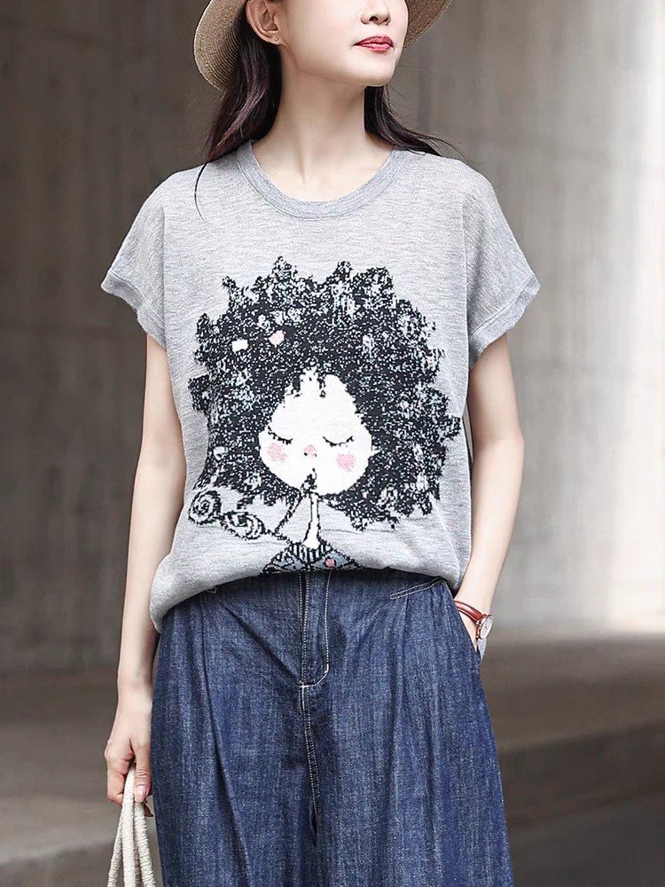 【大麦运费补贴】魔法小女孩提花~欧货套头高级感短袖上衣