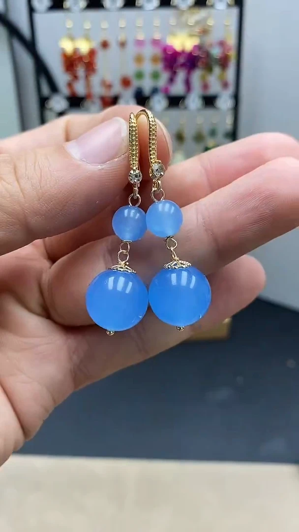 【闪购商品】海蓝宝石耳坠银S925镀金镶嵌尺寸14mmQ36