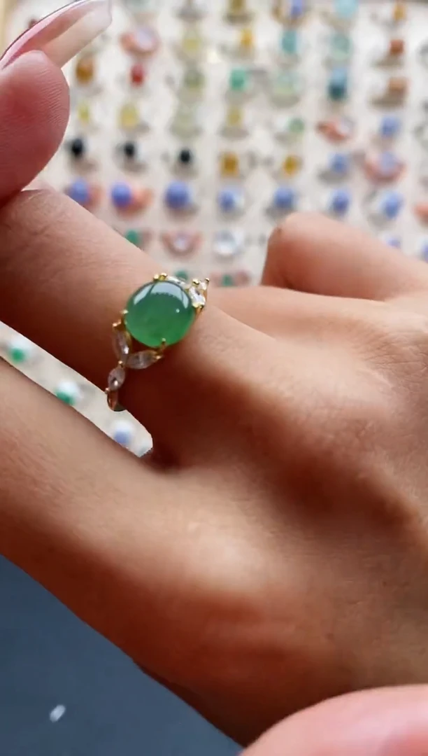 【闪购商品】翡翠戒指银S925镶嵌缅甸天然A货翡翠111 9+