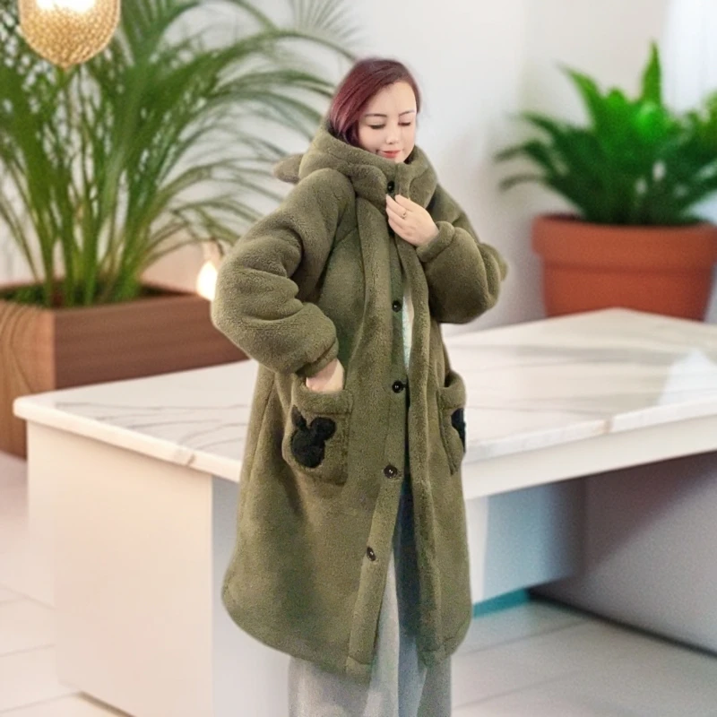 筑梦小熊爆款双层加厚睡袍家居服连帽宽松中长款加绒保暖甜美卡通