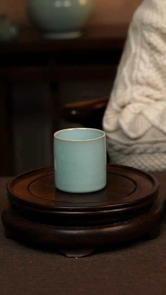 瓷片天青色直口杯100ml微瑕不带礼盒