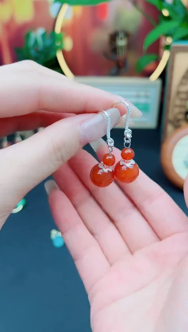 玛瑙/玉髓耳饰银S925镶嵌408