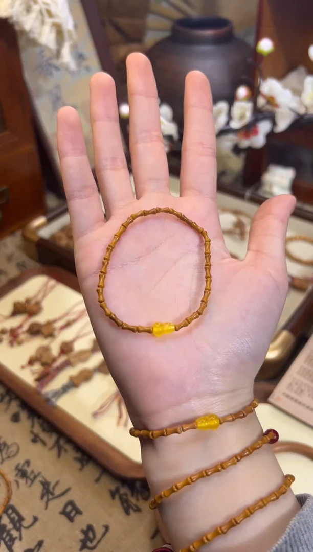 手串桃核【桃缘行】竹节「黄色葫芦」桃木桃核辟、挡、驱、护 备注手围