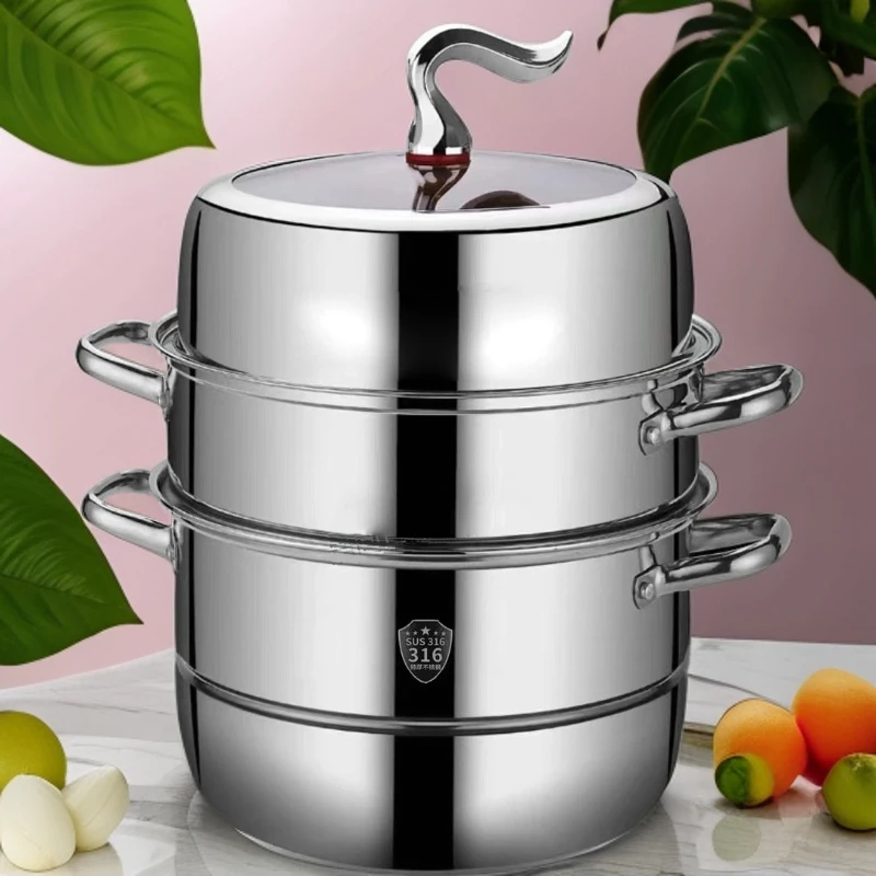 雪糕顶30--32-34CM三层加厚不锈钢蒸锅多功能蒸馒头燃气灶电磁炉