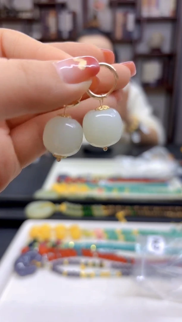 【闪购商品】和田玉（白玉）耳饰14K金镶嵌E408