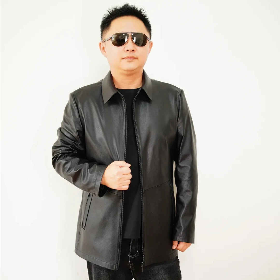 男士真皮皮衣 商务绅士中长款 翻领皮夹克外套  25603