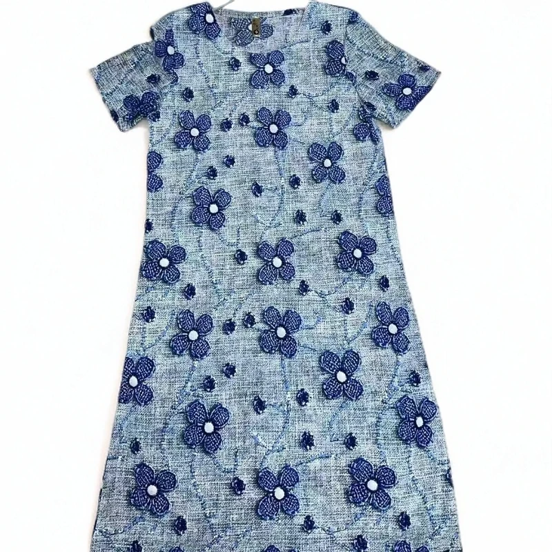 9982-夏季新品圆领向阳花亲肤透气短袖休闲连衣裙妈妈装【鑫源】