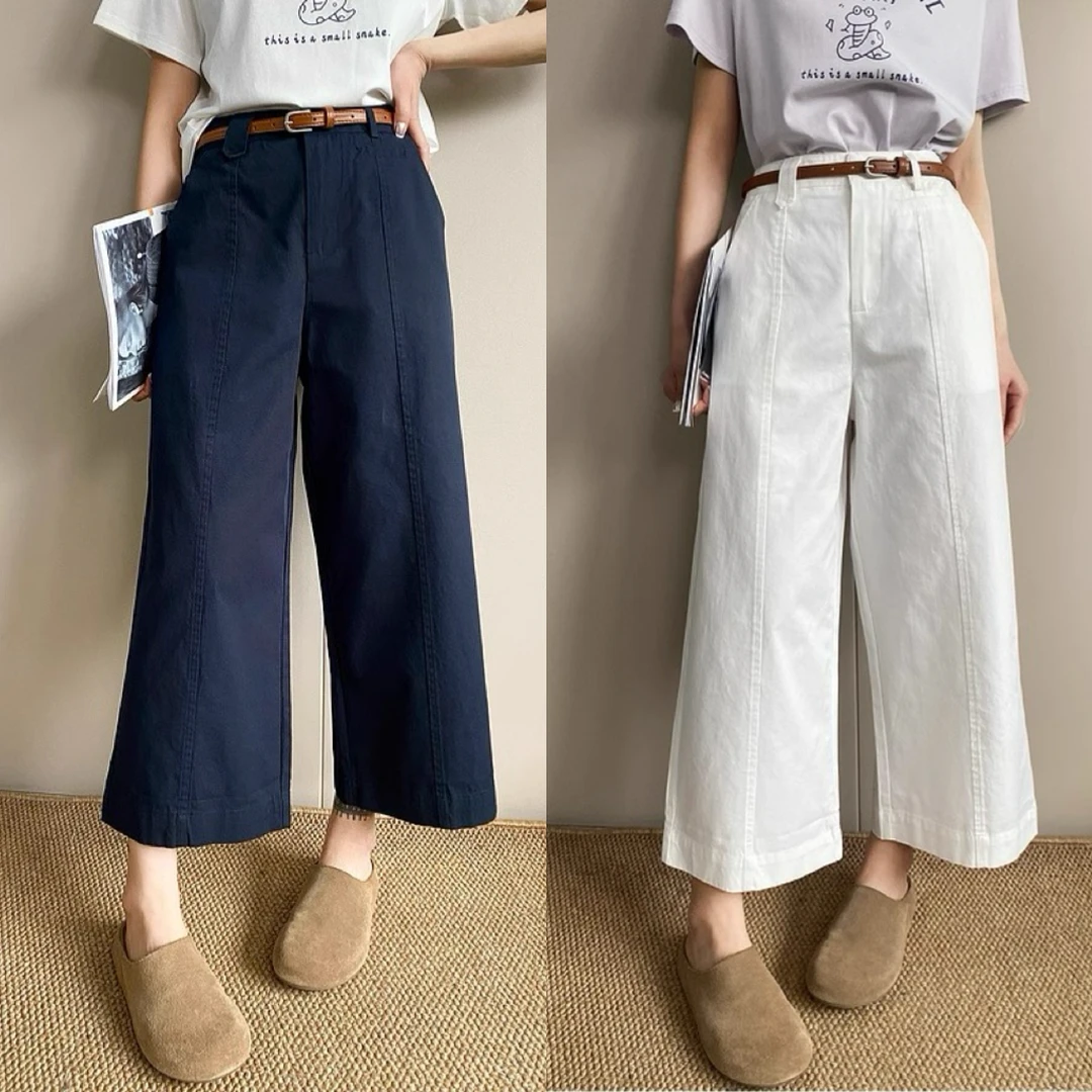 百搭小个子休闲裤女2025夏季新款梨形身材高腰宽松显瘦九分直筒裤