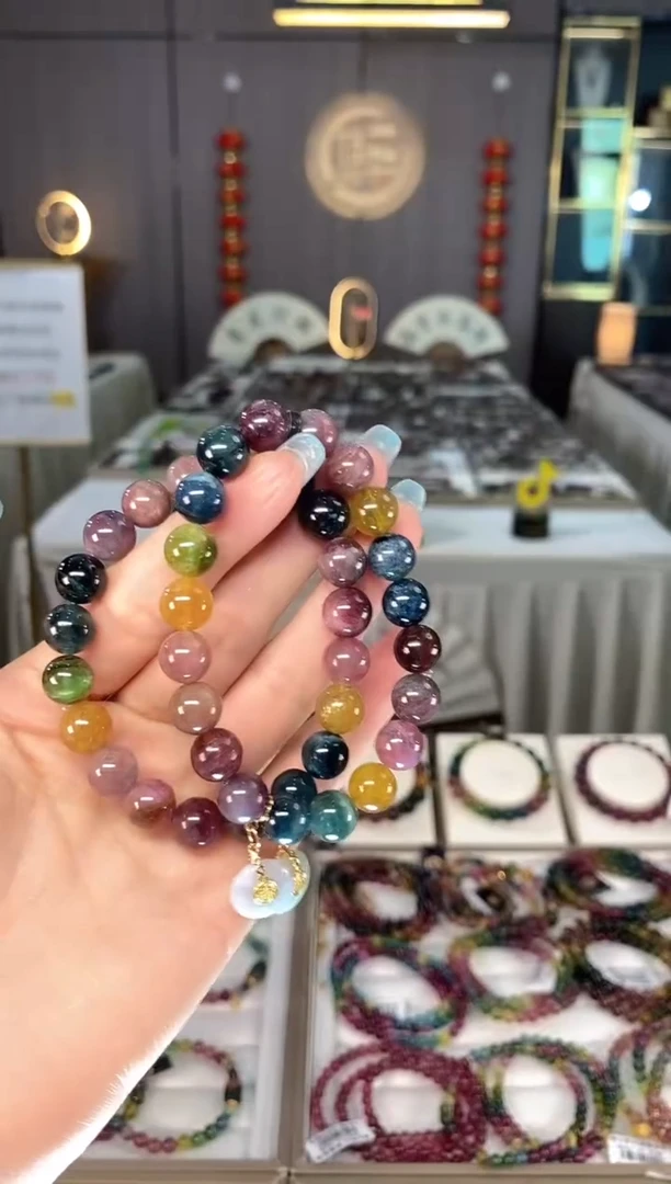 未镶嵌老矿碧玺色标彩虹单圈手串9mm+碧玺多样性发一条mz