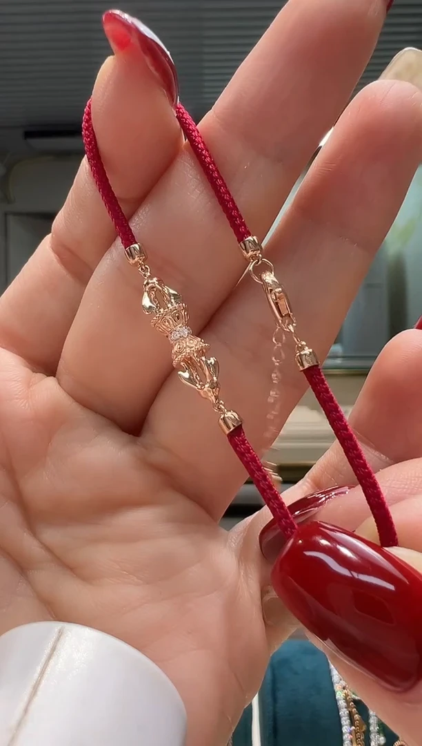 18K金镶嵌手链天然钻石预售金刚杵红绳手链