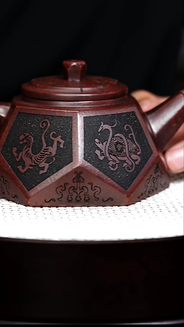 茶壶紫砂宜兴紫砂 钻方 龙山古乌泥 周昌英 h005