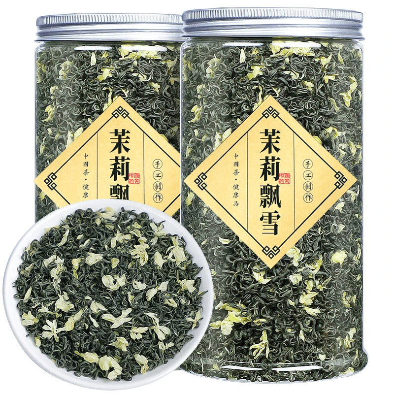 尤米茉莉花茶飘雪传统炒花毛峰毛尖新茶浓香型花草茶叶罐装手工