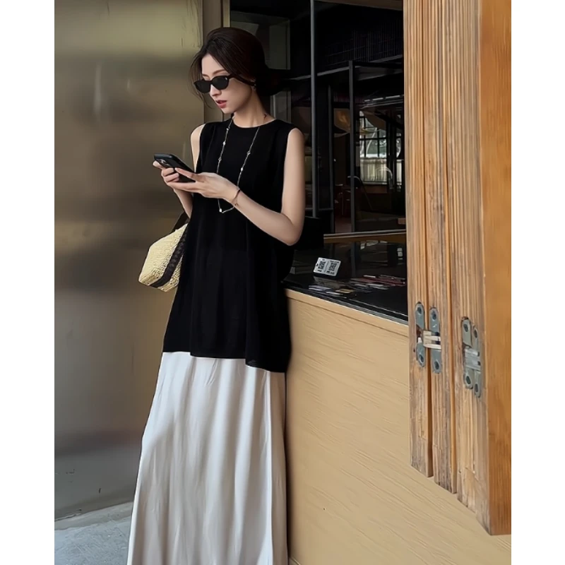MARIE.COCO夏季高级感百搭圆领无袖上衣气质高腰显瘦A字半身裙