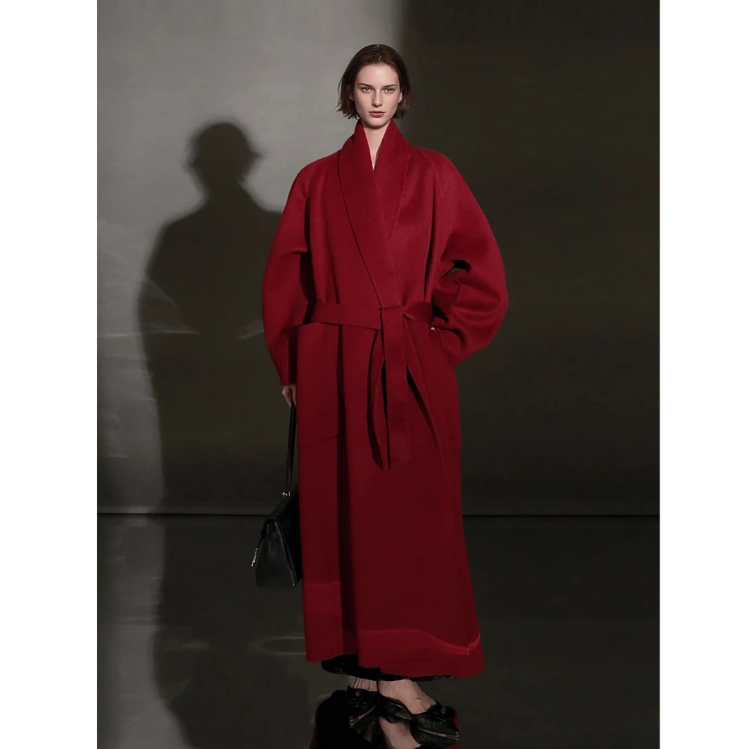 露露专属-青果领浴袍慵懒宽松长大衣女双面外套大衣PI24A0328