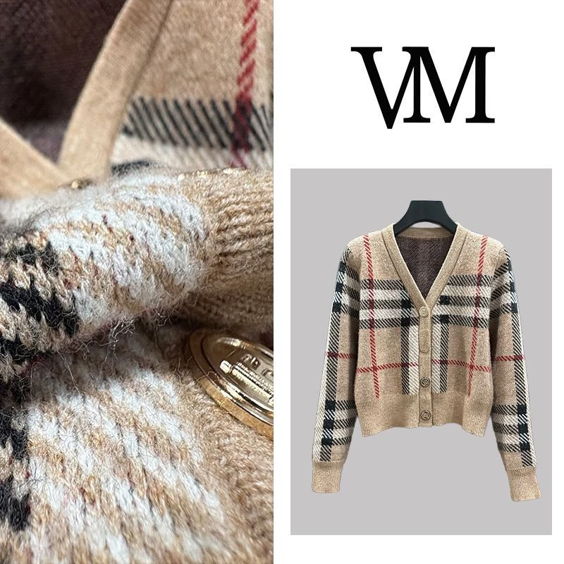 轻奢长袖针织开衫毛衣外套女春秋季新款英伦风V领短款上衣cx7795