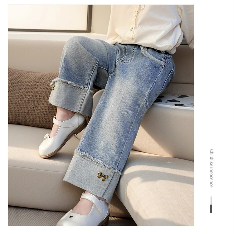 女童洋气小公主裤子春秋2025新款儿童休闲阔腿裤春装女宝宝牛仔裤