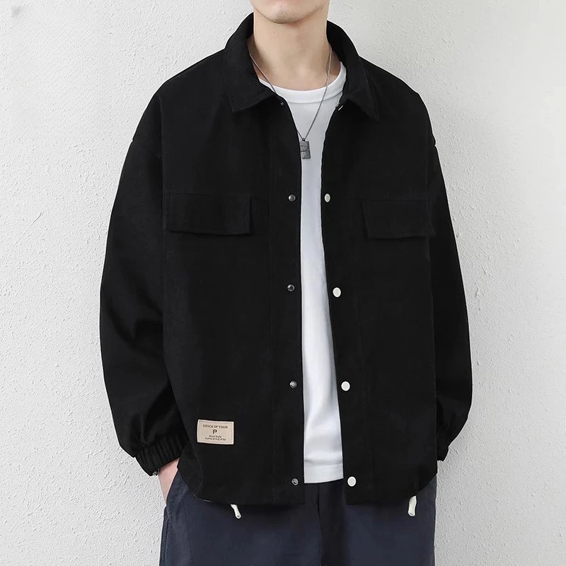 仓石一树宽松翻领春秋季宽松夹克男士韩版休闲简约直下摆帅气外套