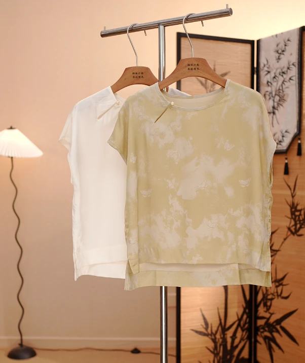 【素锦】2025年夏季新款女装圆领短袖T恤时尚减龄黄色百搭气质上衣