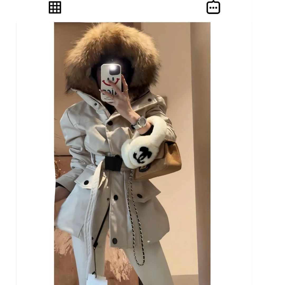 AL SHOP【小妖精】韩系时尚秋冬新款工装狐狸毛领收腰百搭显瘦外套