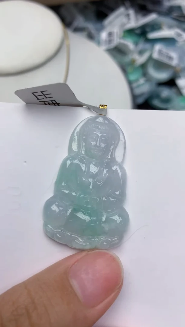 翡翠挂件18K金镶嵌天然翡翠a货