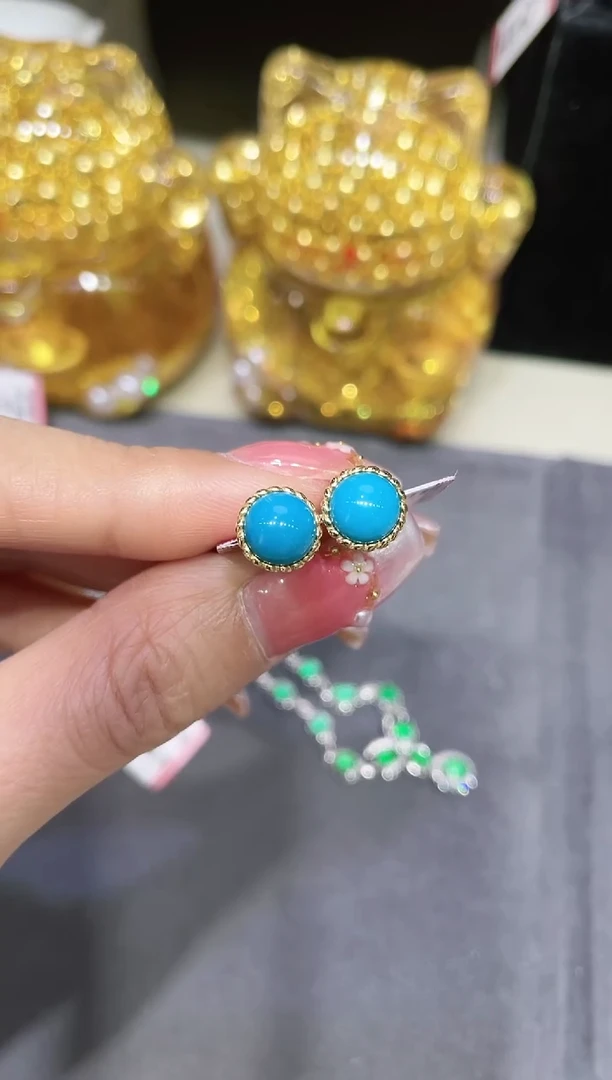 【闪购商品】绿松石耳饰18K金镶嵌·