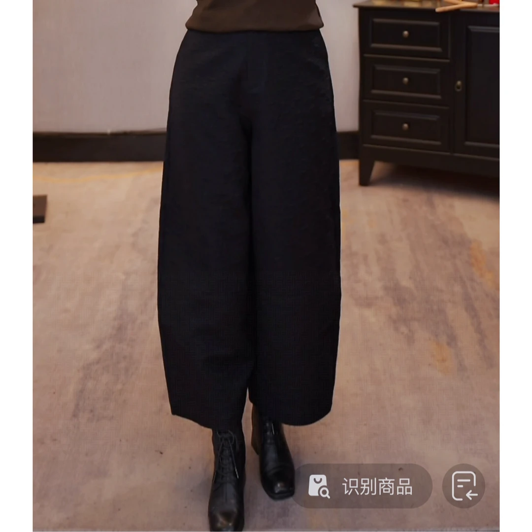 【千奈莉】锦油绸如意纹宽松显瘦百搭调性西装腰弯刀裤YJ285