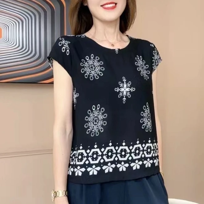 2025夏季新款无袖印花设计女士T恤洋气时尚简约上衣2665-04